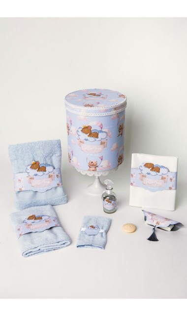 Trusou de botez pentru baieti cu ursuleti si baloane de aer cald, Puf Teddy Bear 8